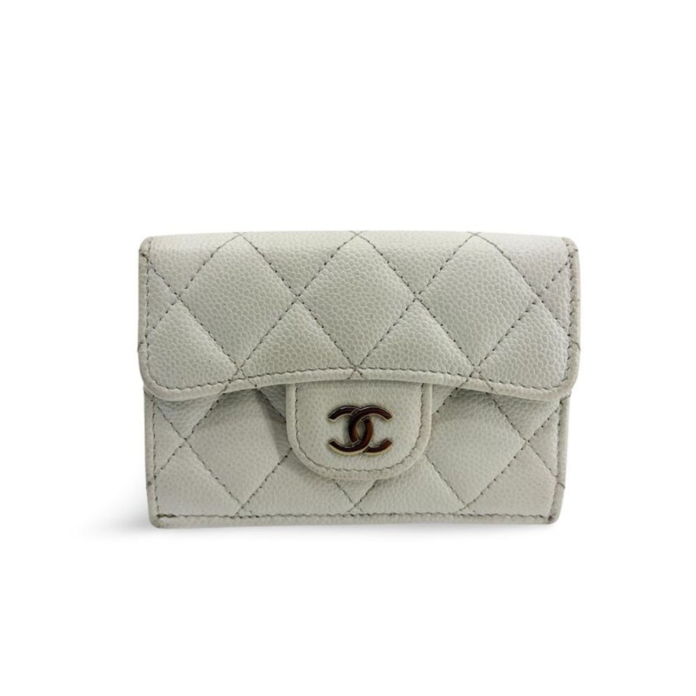 Chanel Classic Flap Card Holder Caviar Ivory Gold Hardware